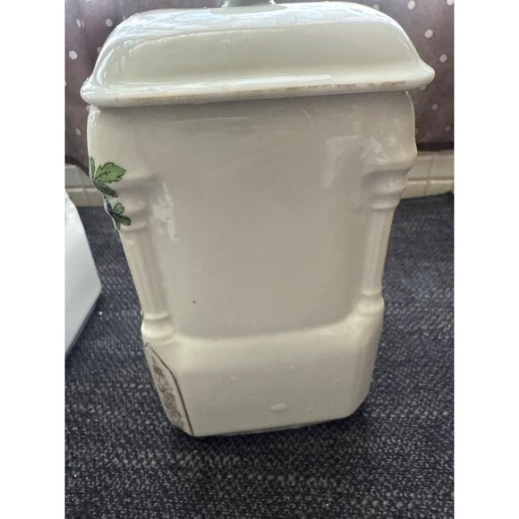 Vintage Ceramic Rice & Sugar Kitchen Canisters With Floral Design & Lids - Picture 12 of 16